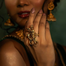 Load image into Gallery viewer, Golden Brass Krishna Deer Ring Ethnic adjustable
