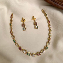 Load image into Gallery viewer, Premium Cz dainty ethnic Temple Necklace set
