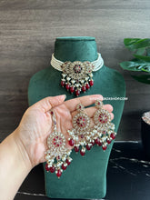 Load image into Gallery viewer, Zoe Polki Golden antique Finish Beads Choker necklace set with maangtikka
