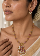 Load image into Gallery viewer, Dainty multicolor Kemp Stone lakshmi ji peacock Long Necklace set
