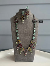 Load image into Gallery viewer, German Silver Yellow Ruby Stone  Long Statement Necklace set
