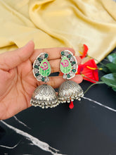 Load image into Gallery viewer, German silver Pearl Painted  Jhumka Earrings
