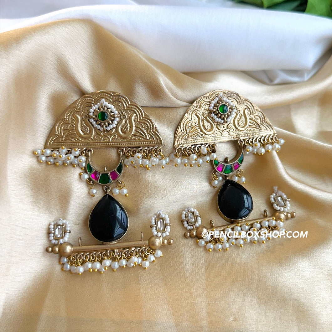 92.5 Silver Coated Long Pachi German silver earrings