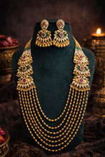 Load image into Gallery viewer, ‘Mira’ Heritage Rajwadi Green White Pearl Long Mala Necklace set
