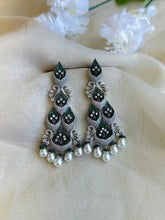 Load image into Gallery viewer, Statement Pearl Invisible American Diamond Solitaire Dangling Earrings
