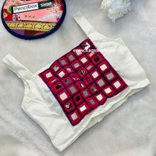 Load image into Gallery viewer, 36 size White Blue pink Big Mirror Navratri Cotton Blouse with margin
