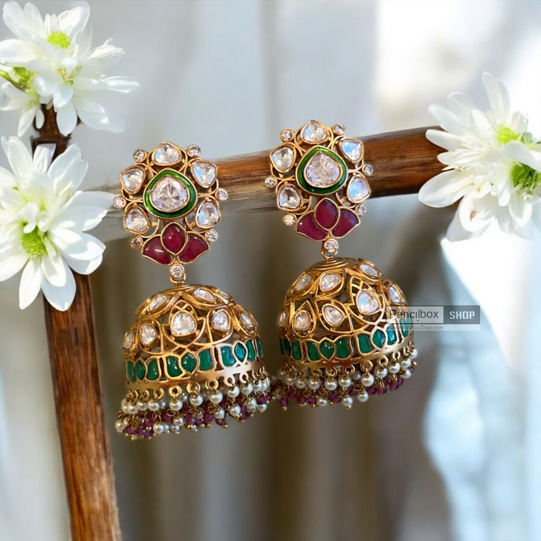 Pachi Kundan Moissanite ethnic jhumkas