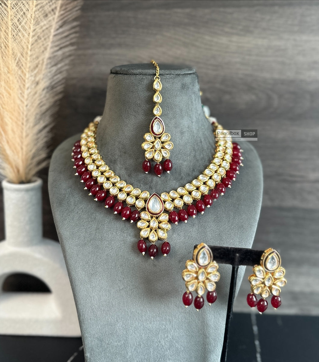 Rani Ruby Drop Kundan back Meenakari Necklace set