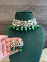 Load image into Gallery viewer, Silver Golden kundan American Diamond Choker Necklace set
