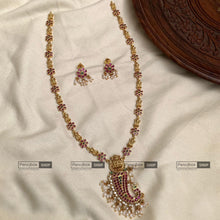 Load image into Gallery viewer, Dainty multicolor Kemp Stone lakshmi ji peacock Long Necklace set
