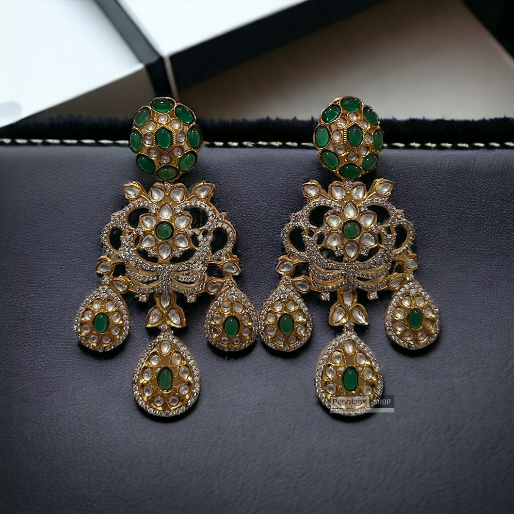 Moissanite american diamond Big long green Statement designer Earrings