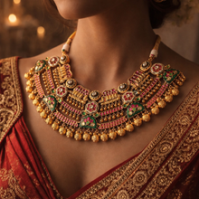 Load image into Gallery viewer, Heritage Rajwadi Green Ruby Elephant Pearl Designer Statement Necklace set
