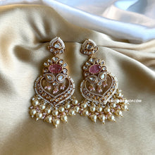 Load image into Gallery viewer, Tayani Premium gold plated Pearl Beads Doublet Danglers Statement Earrings.
