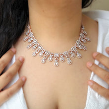 Load image into Gallery viewer, American Diamond Rose Gold Silver Hanging Drops Designer Necklace set
