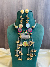 Load image into Gallery viewer, German Silver lookalike pachi Kundan Ghungroo print Necklace set
