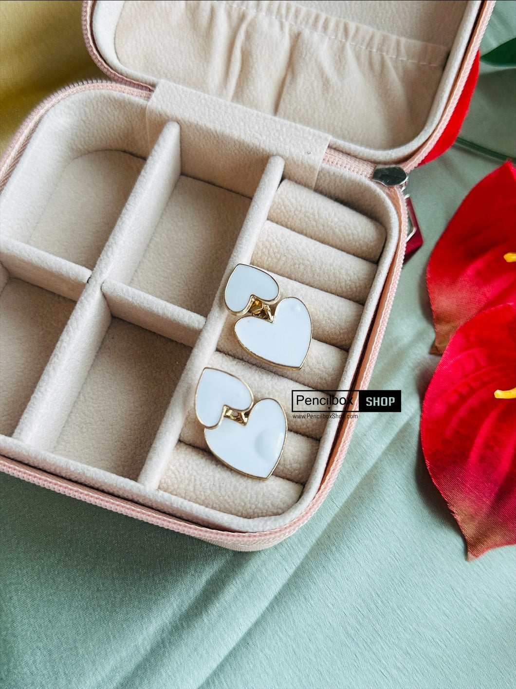 White heart enamel cute small Earrings IDW