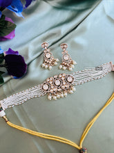 Load image into Gallery viewer, Chitra White 22k gold plated Tayani Pearl Choker Necklace set
