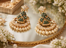 Load image into Gallery viewer, Green Premium Tayani 22k Gold Plated doublet Dangling Earrings
