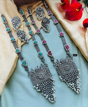 Load image into Gallery viewer, Long pachi kundan  German Silver brass pendant necklace set
