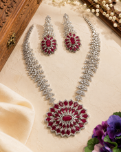 Load image into Gallery viewer, Ruby Long  Premium american diamond Real Looking Silver necklace set
