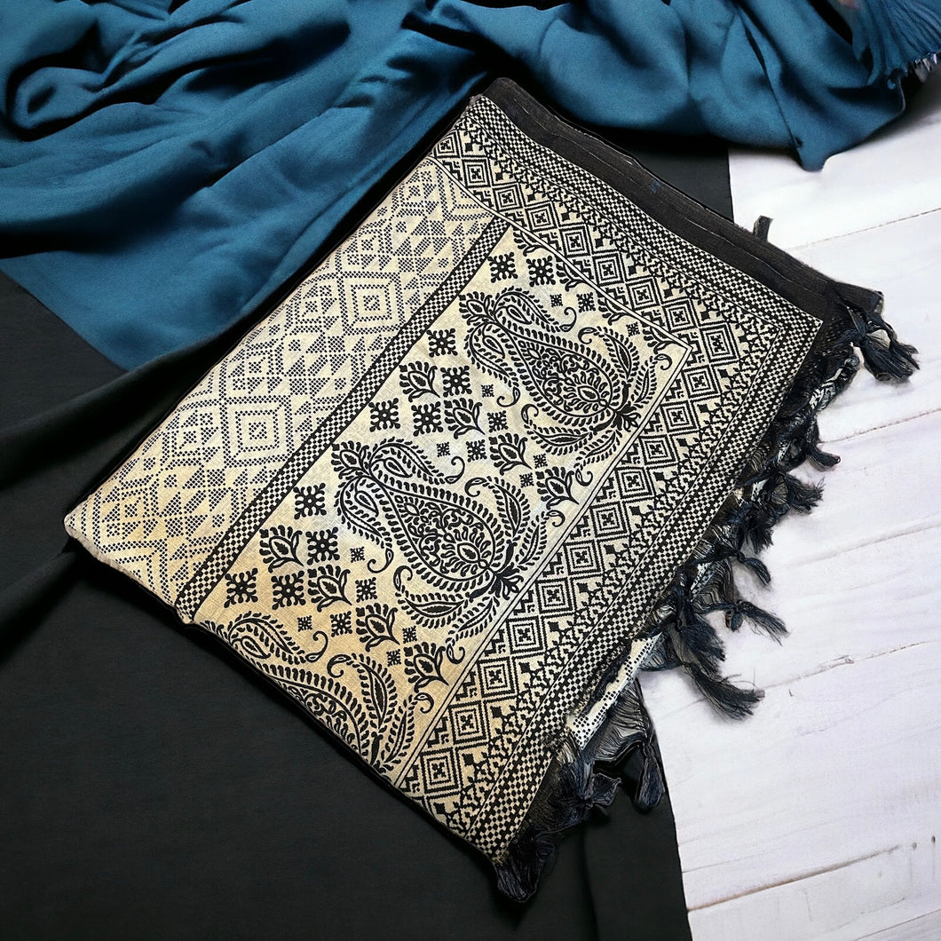 Soft silk black white printed  dupatta