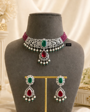 Load image into Gallery viewer, Ruby Green Celebrity American Diamond Choker Necklace set
