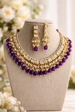 Load image into Gallery viewer, Purple 22k gold plated Tayani Pearl Choker Premium Necklace set
