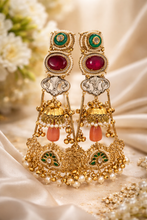 Load image into Gallery viewer, Ghungroo 92.5 coated Long Pearl Fusion Kashmiri earrings

