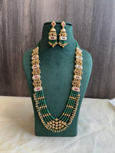 Load image into Gallery viewer, Heritage Rajwadi Dainty Green Pearl Long Mala Necklace set
