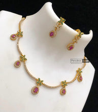 Load image into Gallery viewer, Hanging Dainty multicolor Simple American Diamond cz Necklace set
