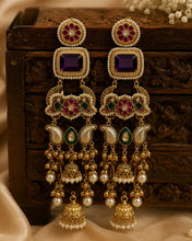 Load image into Gallery viewer, Ghungroo 92.5 silver coated Long Fusion Kashmiri earrings
