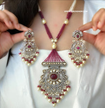 Load image into Gallery viewer, 22k Gold plated Tayani Long Ruby Bird Premium Statement Necklace set

