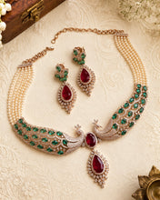 Load image into Gallery viewer, Ruby Green Premium Solitaire choker pearl Necklace set
