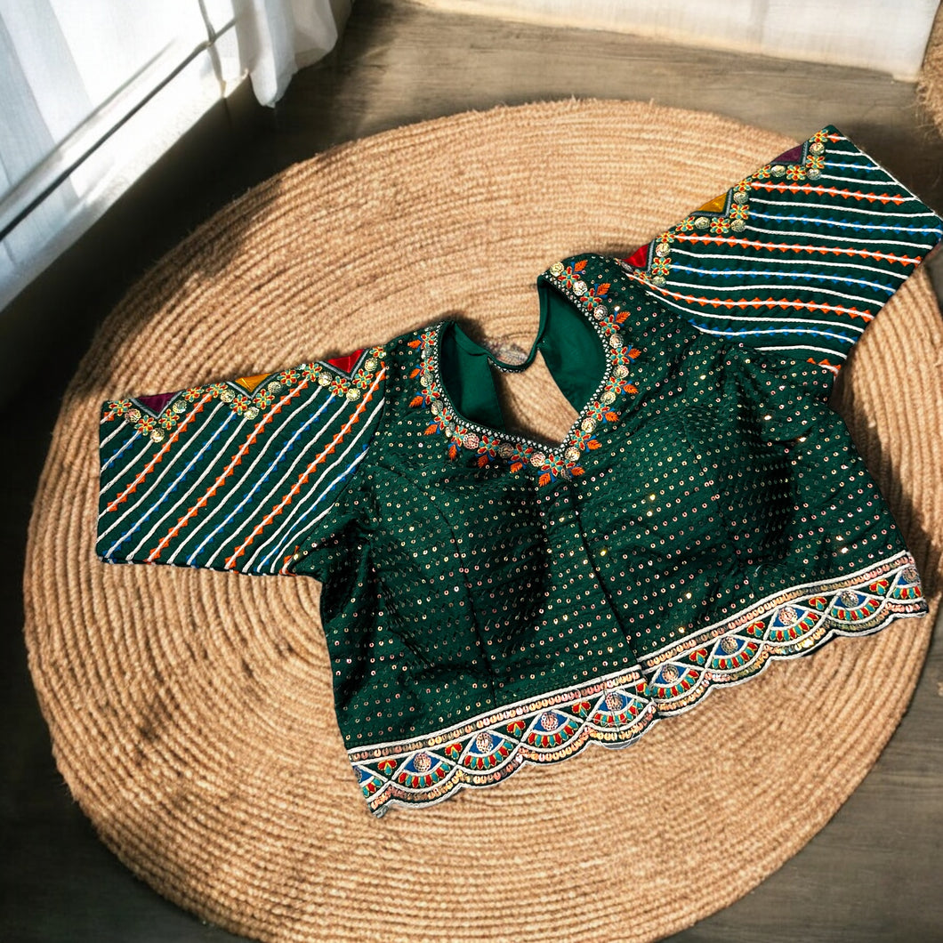 42-46 Green Sequins Embroidery Premium  Heavy Blouse