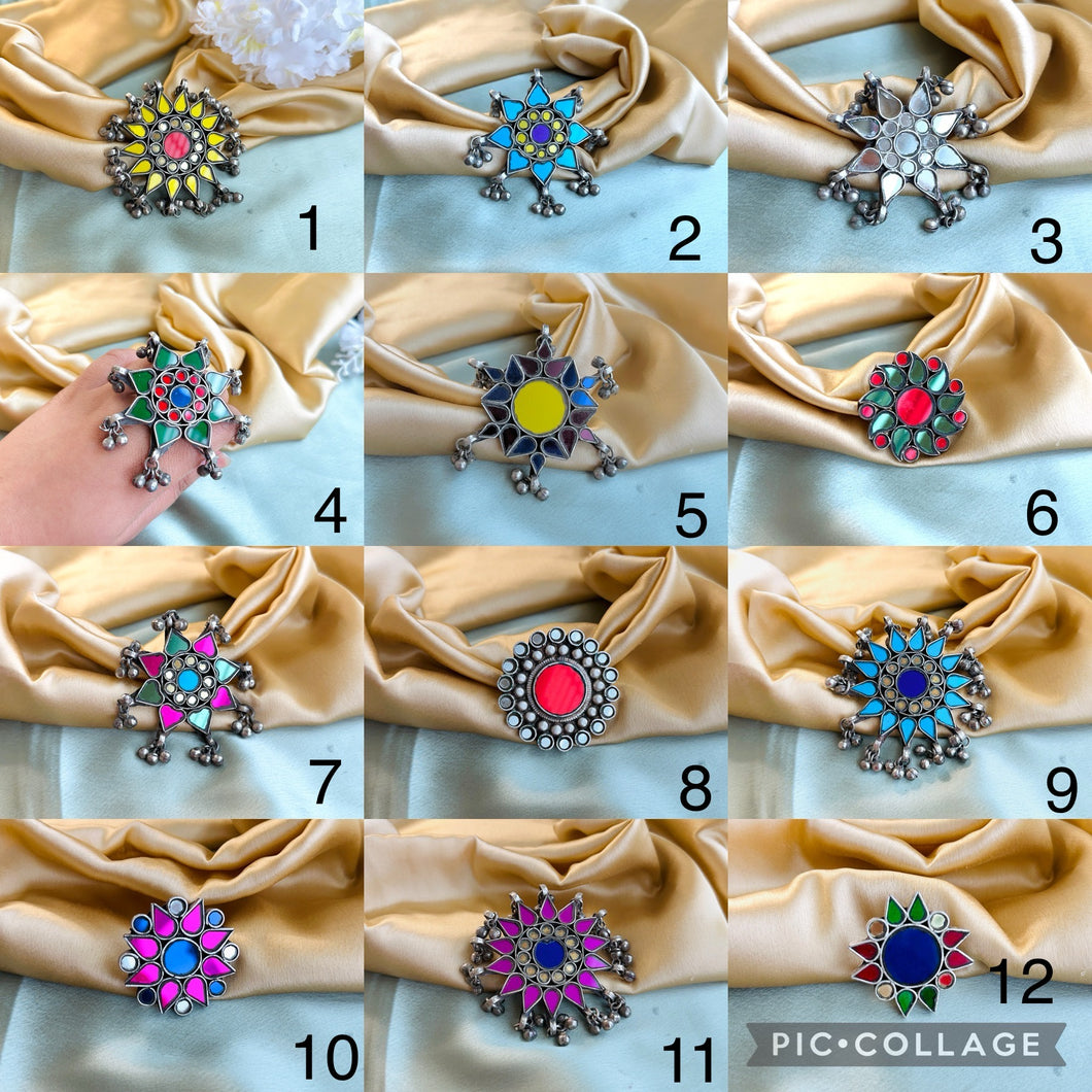 Afghani Real Mirror Adjustable ghungroo Ring