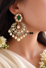 Load image into Gallery viewer, Ruby Green Tayani Premium Chandbali Doublet  Dangling Earrings

