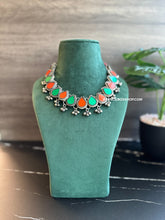 Load image into Gallery viewer, Green orange Afghani Mirror Multicolor Navratri  Necklace

