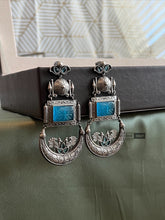 Load image into Gallery viewer, Long Dangling German Silver Peacock  jhumka earrings
