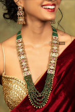Load image into Gallery viewer, Heritage Rajwadi Dainty Green Pearl Long Mala Necklace set
