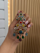 Load image into Gallery viewer, Stone Statement Designer Sabya inspired Stone Heritage Cz earrings
