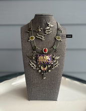 Load image into Gallery viewer, German silver Fusion Multicolor Stone necklace set
