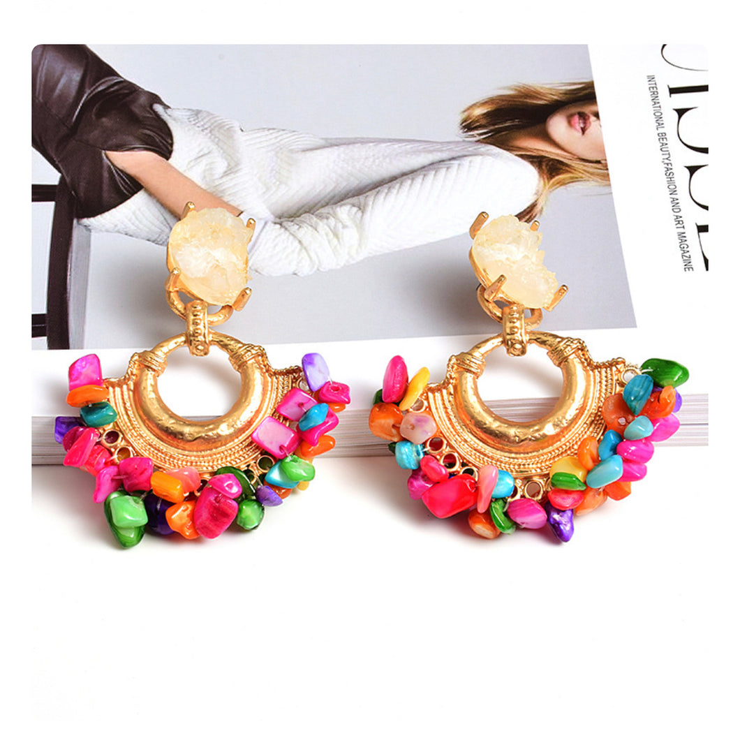 Golden Stone  Statement Flower  Earrings IDW