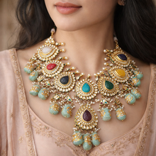 Load image into Gallery viewer, Jaislmer special Bridal Multicolor carved Statement Necklace set
