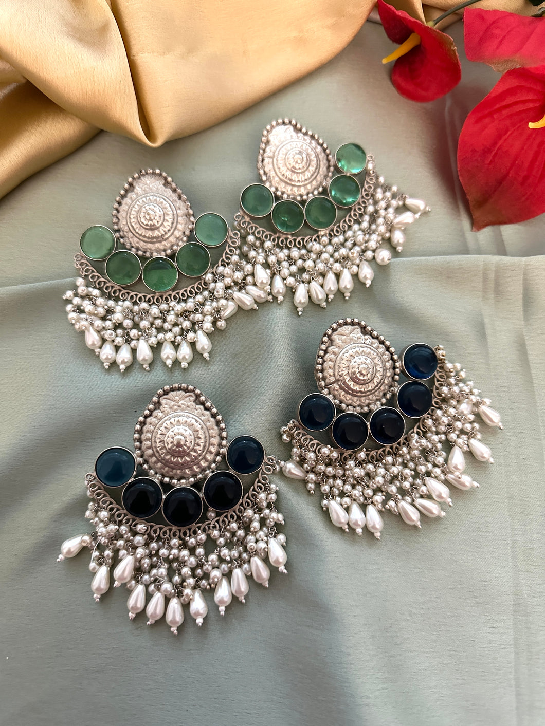 92.5 Silver coated german silver Pearl Dangling Earrings