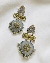Load image into Gallery viewer, Grey German silver Dual Tone Stone  Elephant Dangling Earrings
