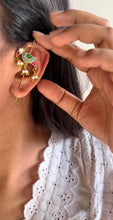 Load image into Gallery viewer, Pair of Navratan Earcuffs/Premium Quality Kundan Jadau Earring/studs/multicolor ruby turquoise blue/Minimalist Design/ Earrings Embellished
