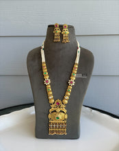 Load image into Gallery viewer, Ruby green Gold plated Pearl drop Mala matte finish ethnic temple necklace set
