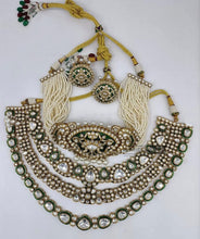 Load image into Gallery viewer, Kareena Inspired Grand Green Enamel Moissanite Kundan Necklace set
