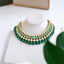 Load image into Gallery viewer, Green White Kundan back Meenakari Necklace set
