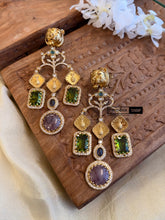 Load image into Gallery viewer, Tiger Stone Statement Designer Sabya inspired Stone Heritage Cz earrings
